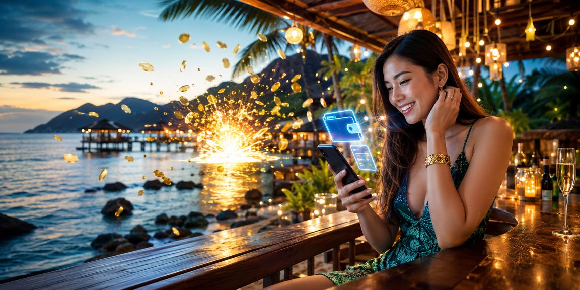 Pemain di Langkawi menggunakan telefon untuk mendaftar akaun hiburan dalam talian